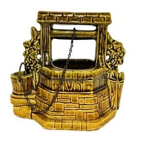 McCoy USA Art Pottery Wishing Well Small Planter Vase with Original Chain